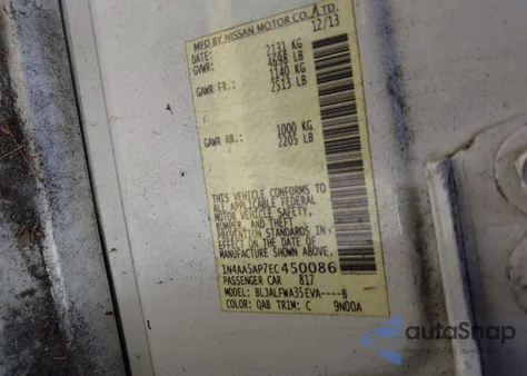 2014 Nissan Maxima 3.5 Sv z USA, uszkodzony, nr VIN 1N4AA5AP7EC450086